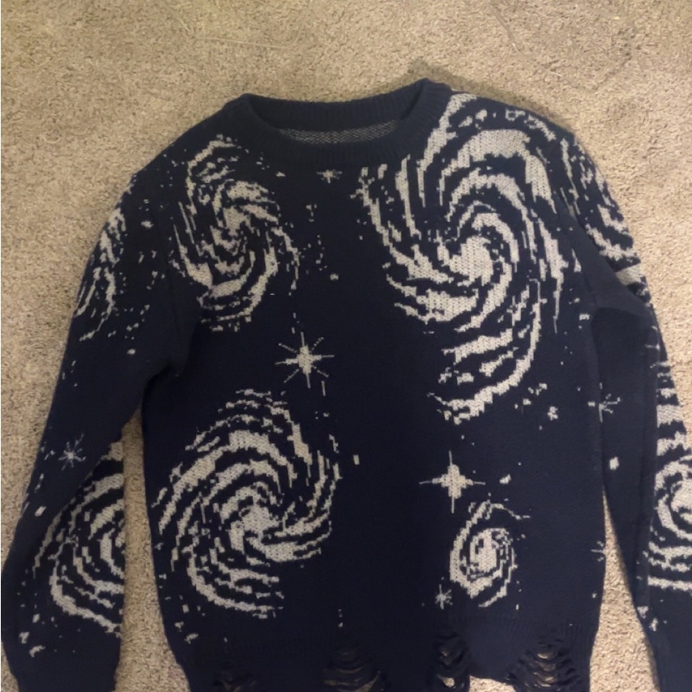 Navy blue grunge sweater with swirls, medium size, worn once